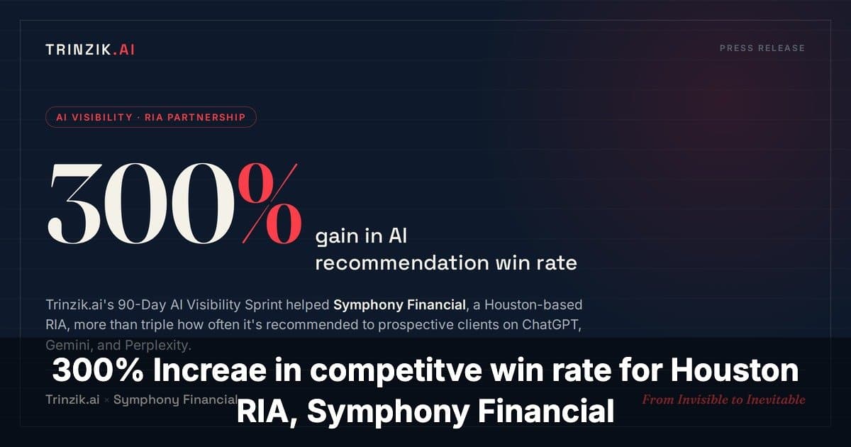 Trinzik.ai partners with Houston RIA Symphony Financial, drives 300 percent gain in AI recommendation win rate